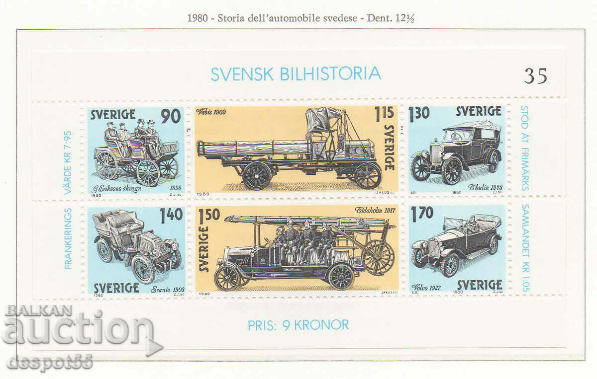 1980. Suedia. Istoria autovehiculelor în Suedia. Block.