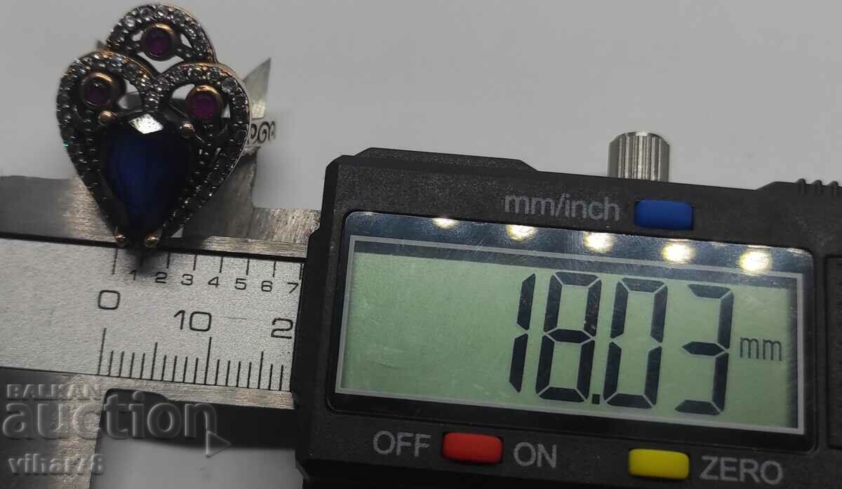 Сребърен пръстен със сапфир и рубини - 5 Сребърен пръстен със сапфир и рубини - 5