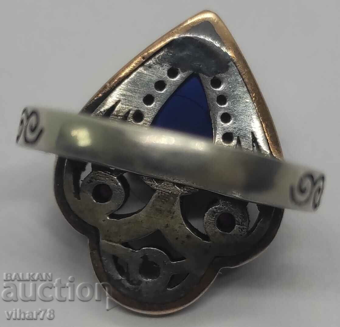 Сребърен пръстен със сапфир и рубини - 7 Сребърен пръстен със сапфир и рубини - 7