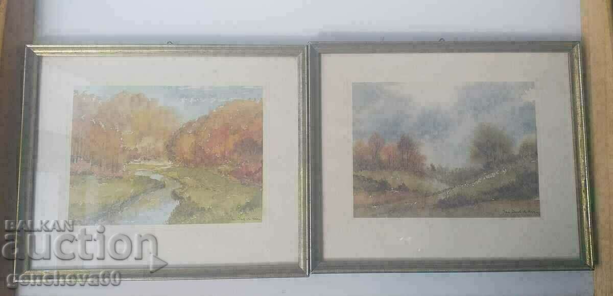 Two landscape reproduction paintings