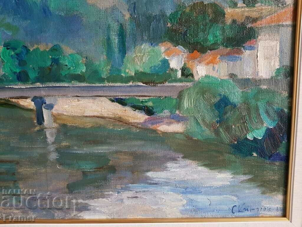 STOYAN KIRYAZOV 1926 -1995 Teteven Landscape with a bridge 1966 oil - 5 STOYAN KIRYAZOV 1926 -1995 Teteven Landscape with a bridge 1966 oil - 5