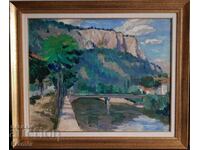STOYAN KIRYAZOV 1926 -1995 Teteven Landscape with a bridge 1966 oil