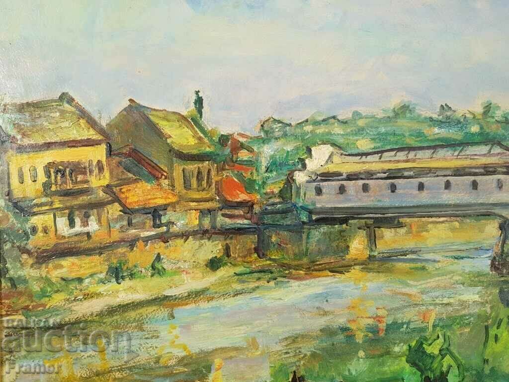 Auction Stanka Vasileva the covered bridge in Lovech 1974 oil paints Auction Stanka Vasileva the covered bridge in Lovech 1974 oil paints