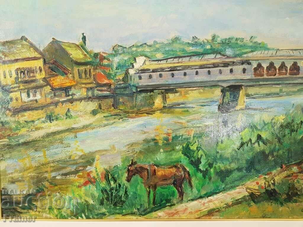 Delivery of Stanka Vasileva the covered bridge in Lovech 1974 oil paints Delivery of Stanka Vasileva the covered bridge in Lovech 1974 oil paints
