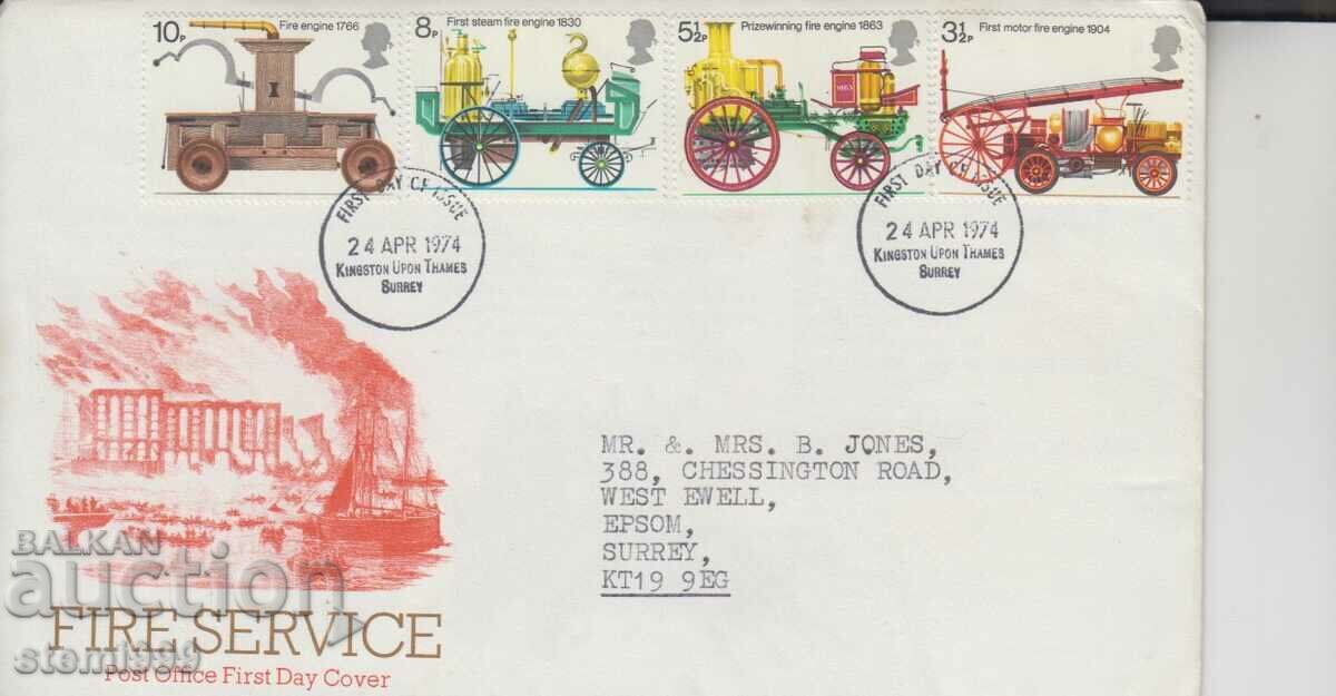 Първодневен Пощенски плик Стари Пожарникарски Автомобили