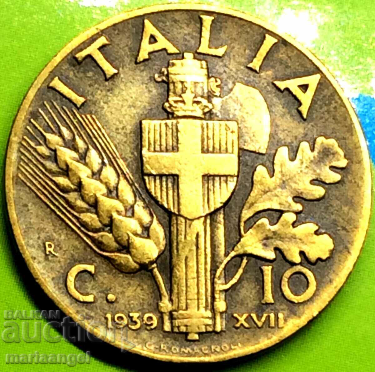 10 Centesimi 1939 Italy Fascism Victor Emmanuel III Bronze