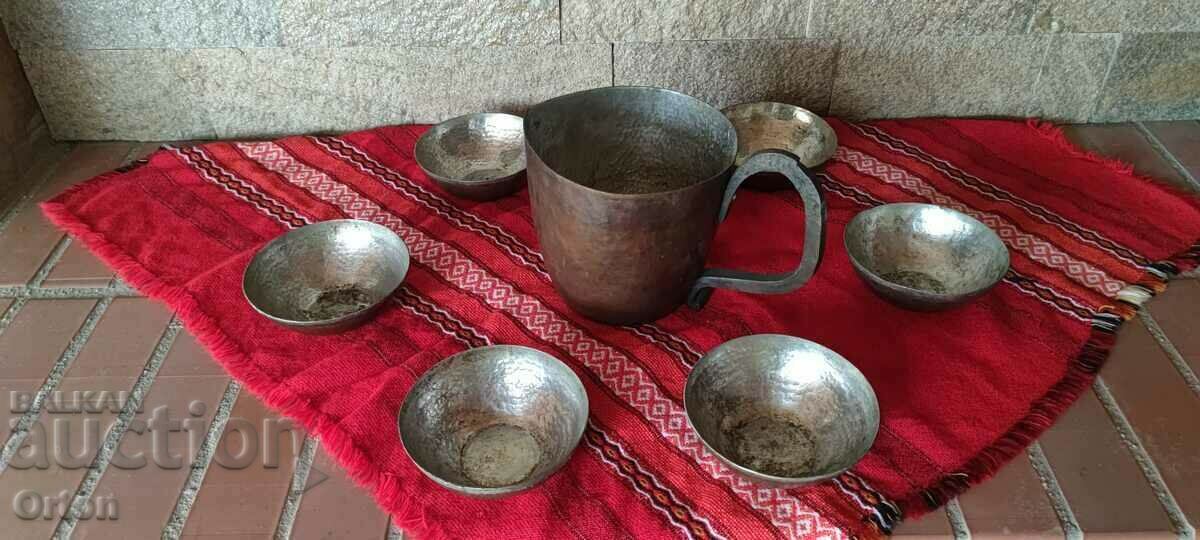 Old Forged Copper Wine Service - 5 Old Forged Copper Wine Service - 5