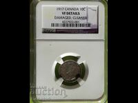 10 цента 1917 Канада Сертифицирана NGC VF