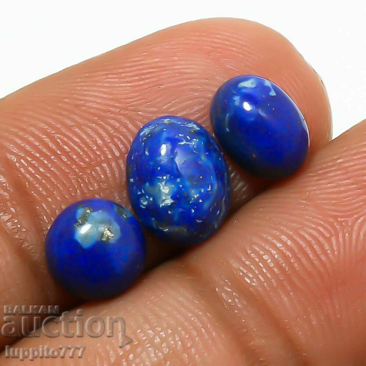 6.50 carat lapis lazuli 3 pieces oval cabochon