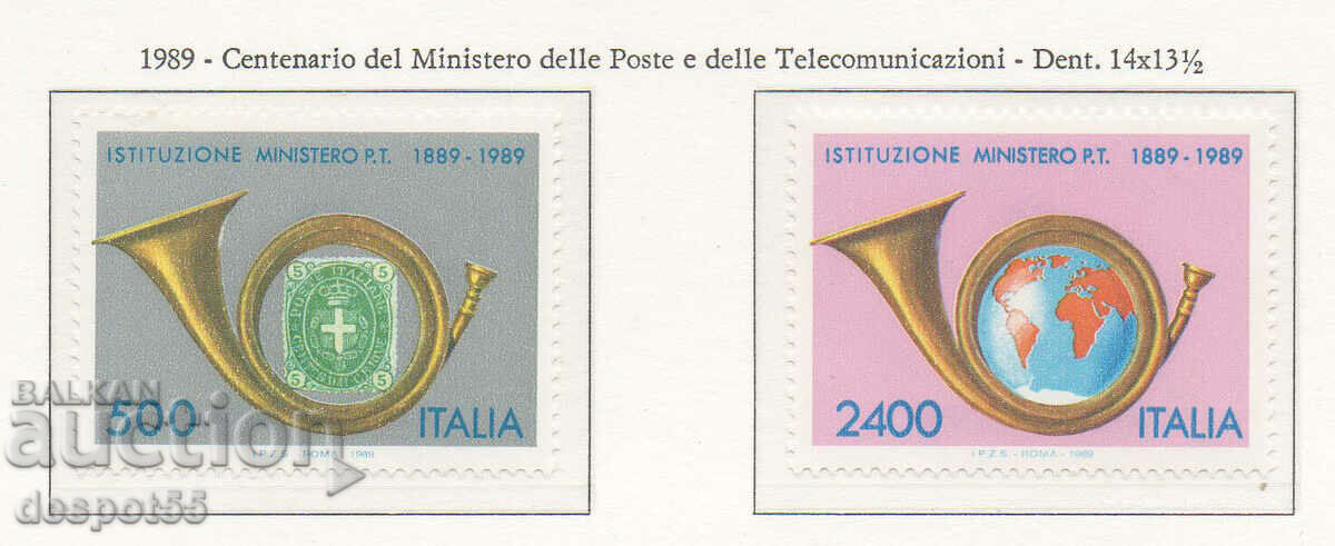 1989. Ιταλία. Τα 100 χρόνια από τα Ταχυδρομεία.