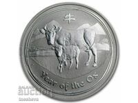 2 oz Лунар, година на "Бика " 2009 г.-ИЗКЛЮЧИТЕЛНО РЯДКА