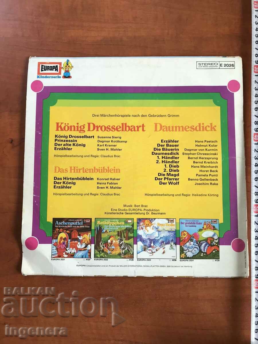 Delivery of RECORD GRAMOPHONE BIG TALES IN GERMAN LANGUAGE Delivery of RECORD GRAMOPHONE BIG TALES IN GERMAN LANGUAGE