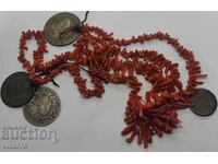 Necklace with coral and coins