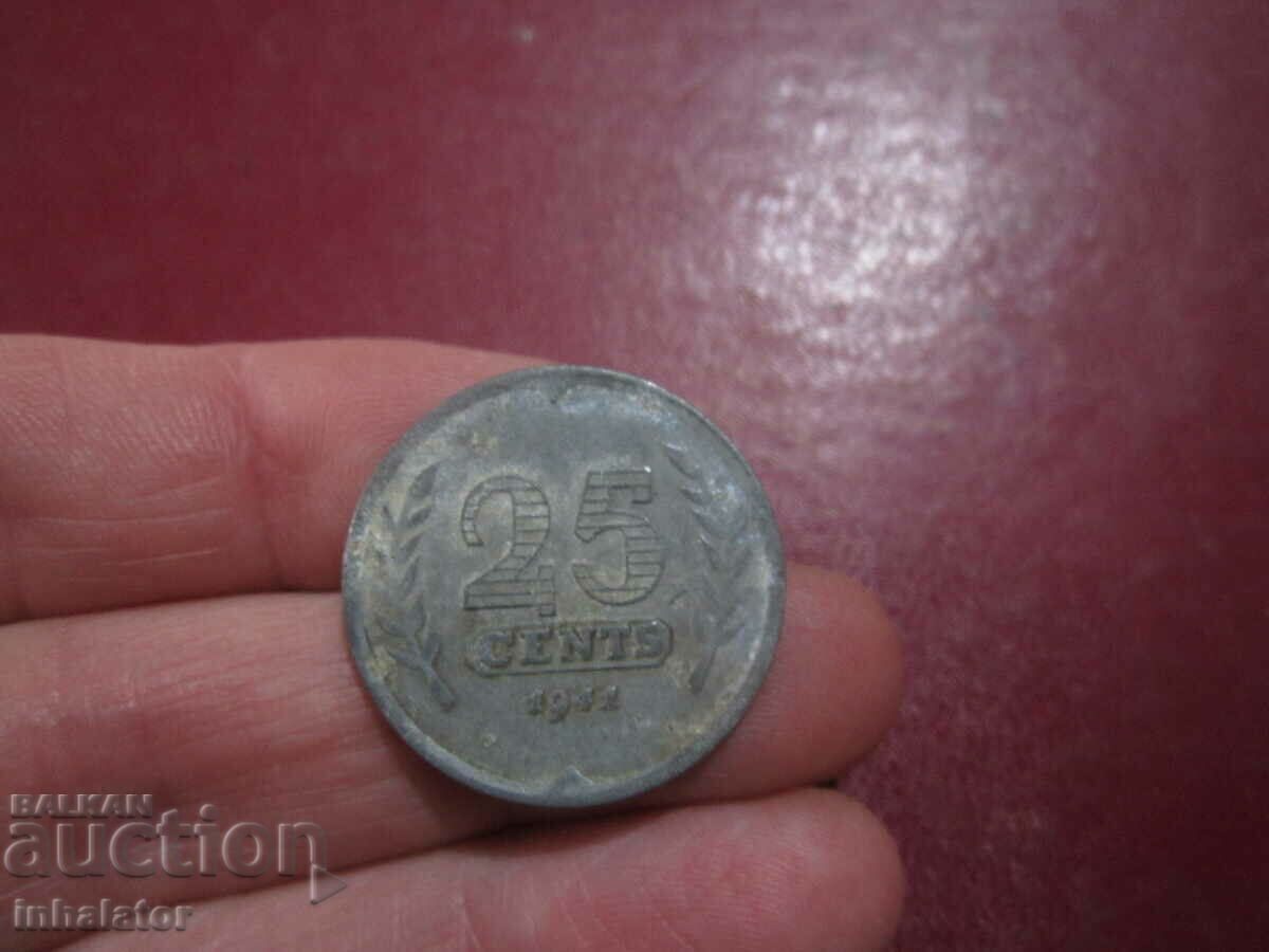1941 25 cents Netherlands - Zinc - SHIP