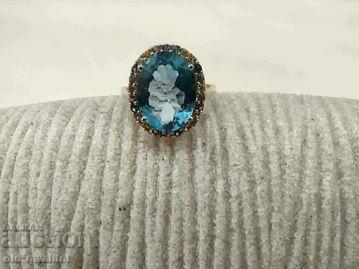 GORGEOUS GOLD RING, Topaz and MULTICOLORED SAPPHIRES - 5 GORGEOUS GOLD RING, Topaz and MULTICOLORED SAPPHIRES - 5