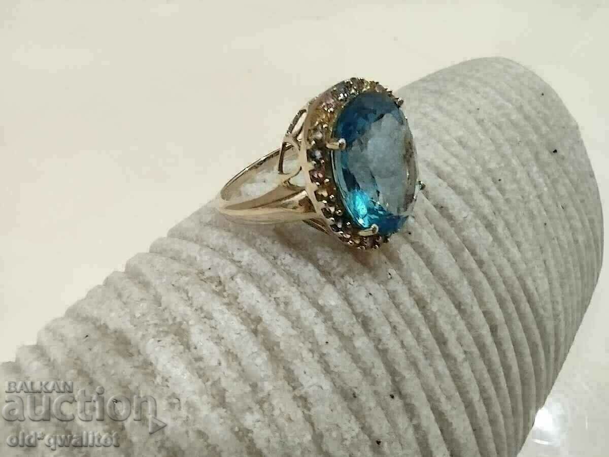 GORGEOUS GOLD RING, Topaz and MULTICOLORED SAPPHIRES - 7 GORGEOUS GOLD RING, Topaz and MULTICOLORED SAPPHIRES - 7
