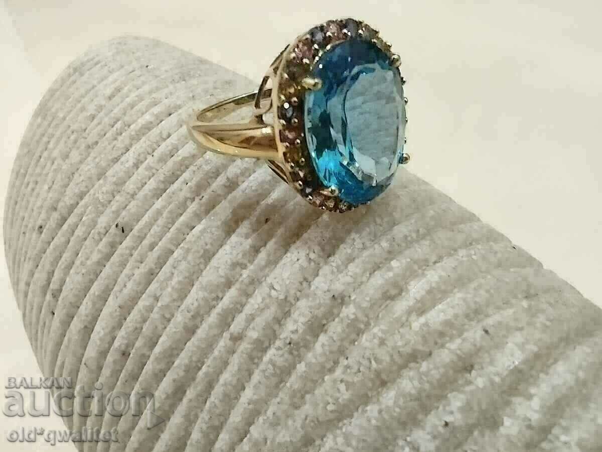 GORGEOUS GOLD RING, Topaz and MULTICOLORED SAPPHIRES GORGEOUS GOLD RING, Topaz and MULTICOLORED SAPPHIRES