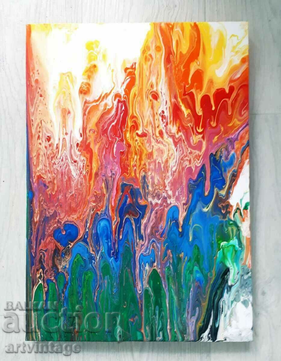Pictură abstractă foc 50/35 cm.