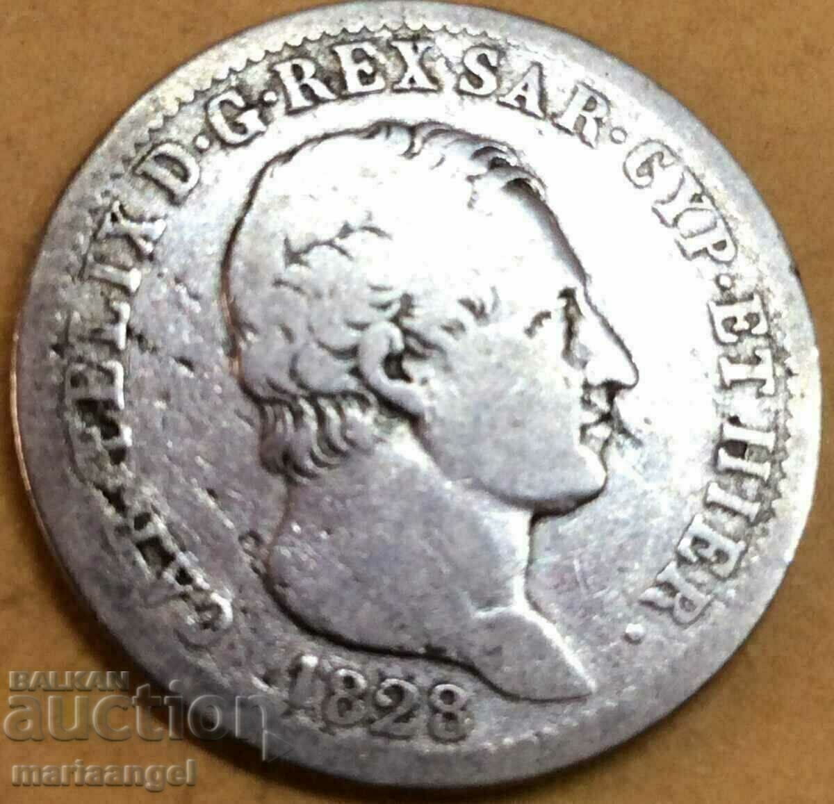 Σαρδηνία 1 λίρα 1828 Ιταλία Carlo Felice ασήμι - σπάνιο