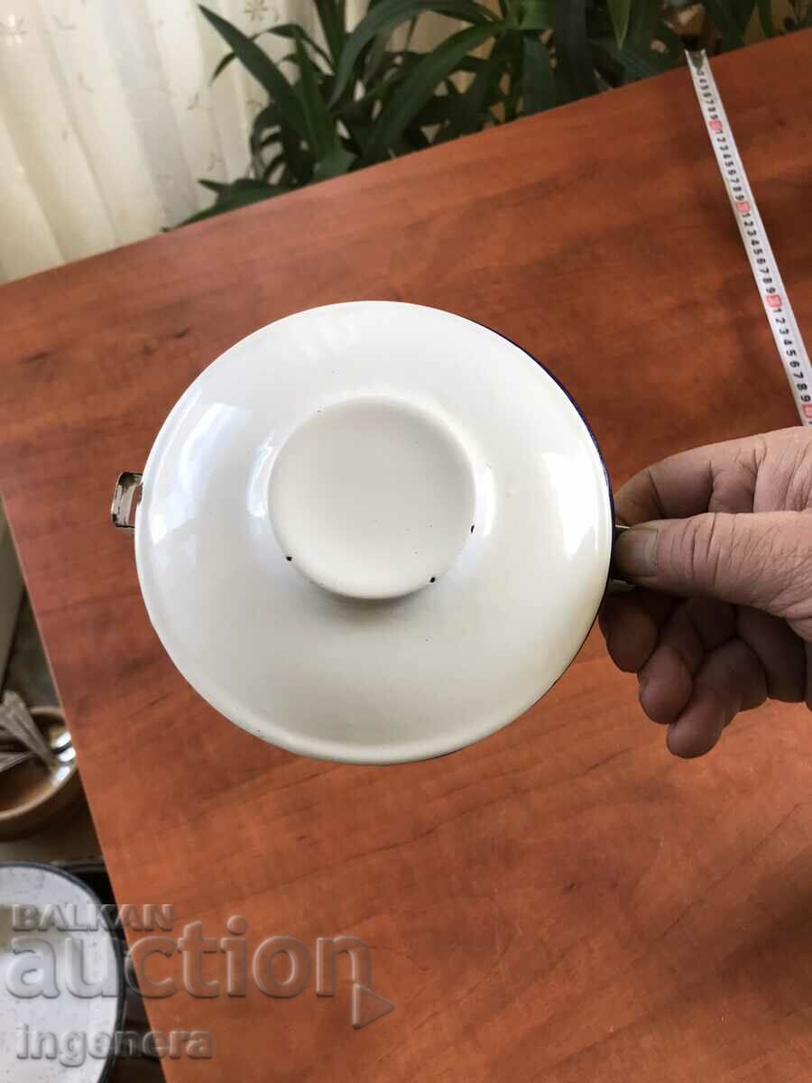 Auction  ENAMELED METAL BOWL WITH LID BY SEFERTAS