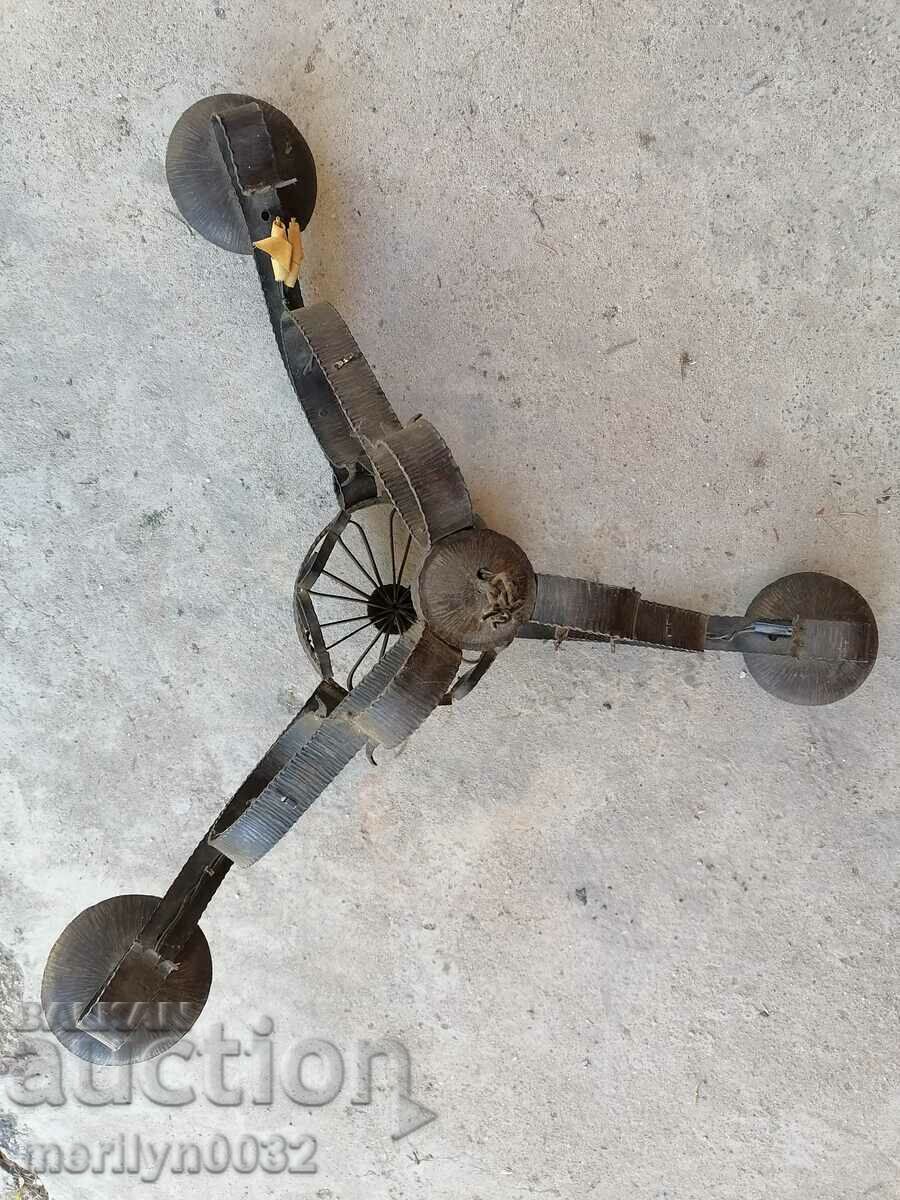 Auction Old wrought chandelier, lamp, lantern, lamp, lampshade 3 pieces Auction Old wrought chandelier, lamp, lantern, lamp, lampshade 3 pieces