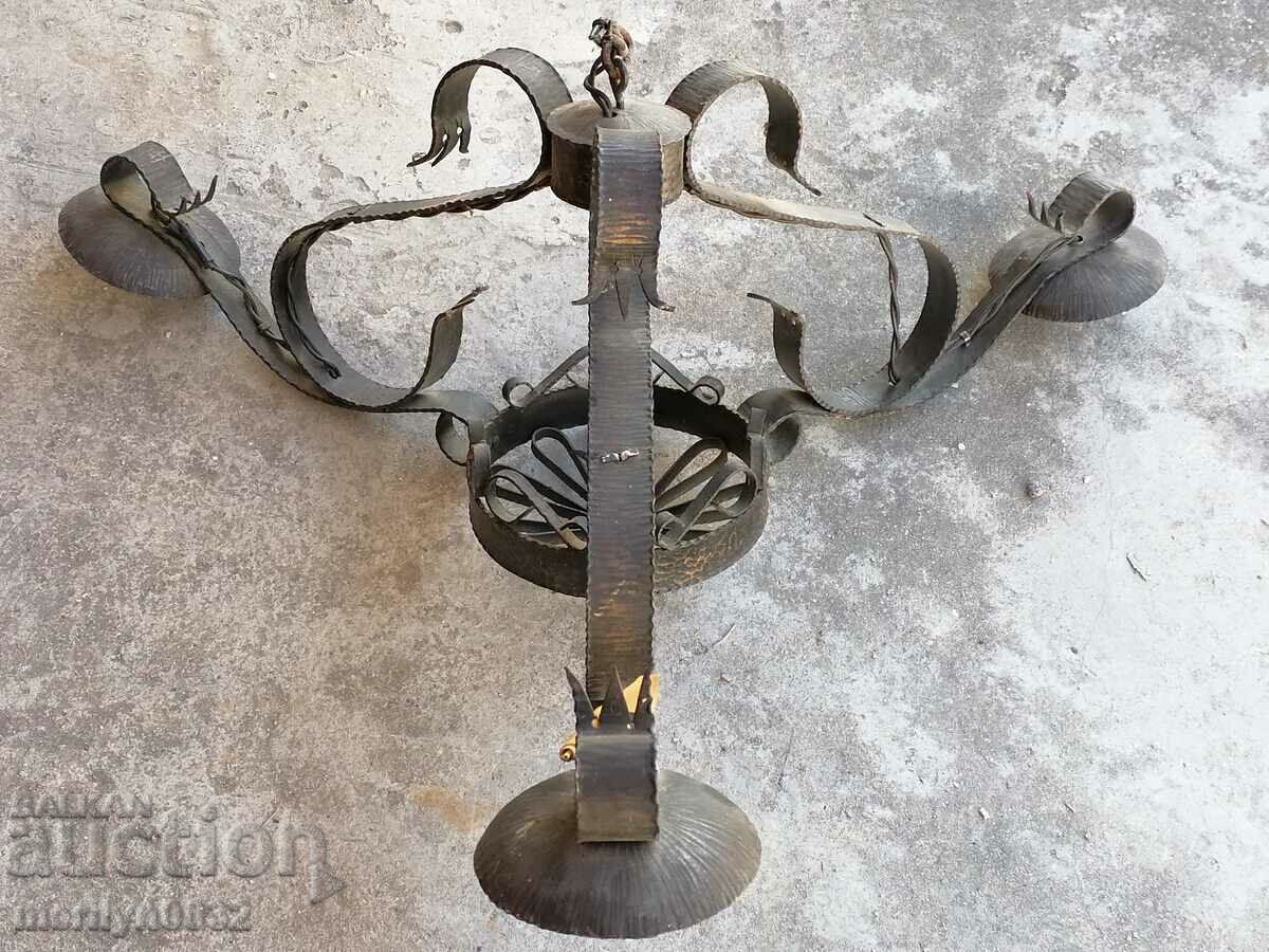 Old wrought chandelier, lamp, lantern, lamp, lampshade 3 pieces - 6 Old wrought chandelier, lamp, lantern, lamp, lampshade 3 pieces - 6