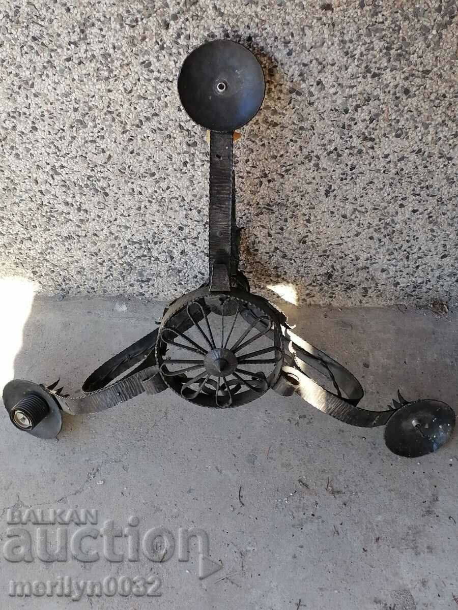 Old wrought chandelier, lamp, lantern, lamp, lampshade 3 pieces - 7 Old wrought chandelier, lamp, lantern, lamp, lampshade 3 pieces - 7