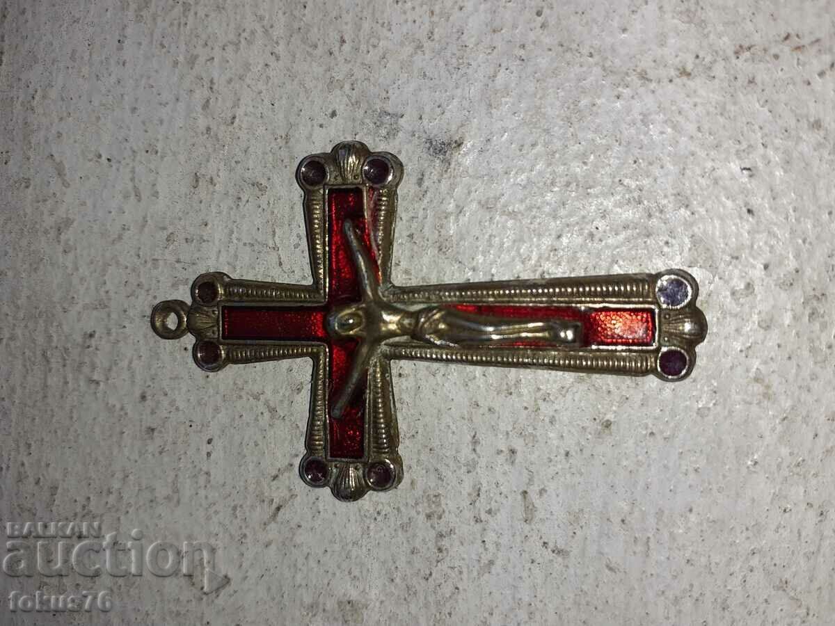Auction  Old bronze cross with enamel