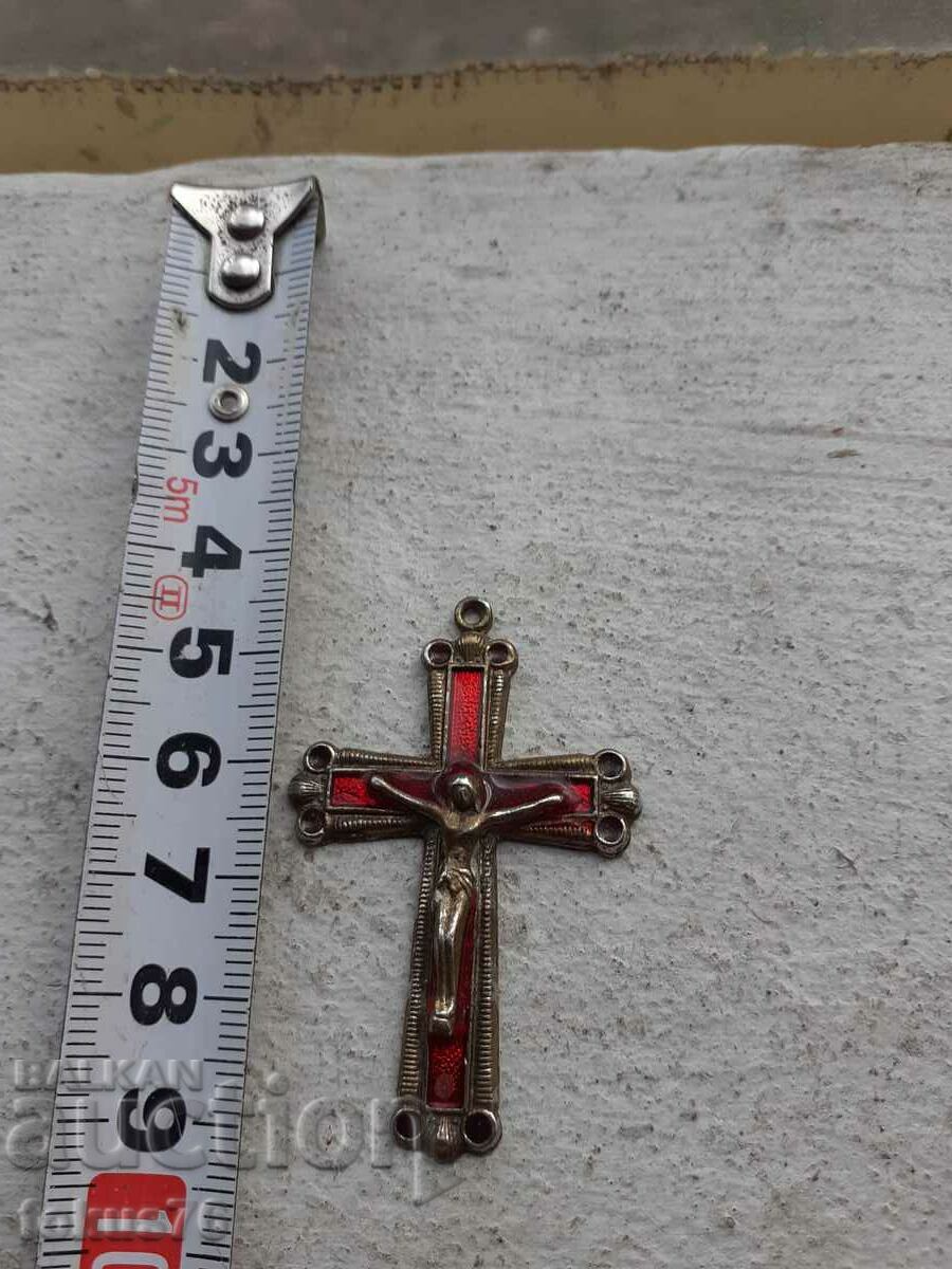 Old bronze cross with enamel - 6