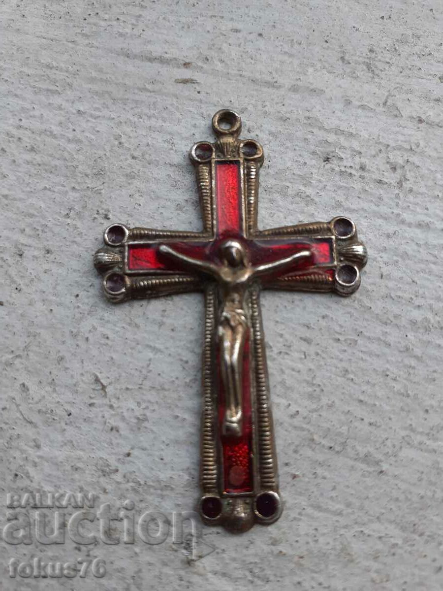 Old bronze cross with enamel
