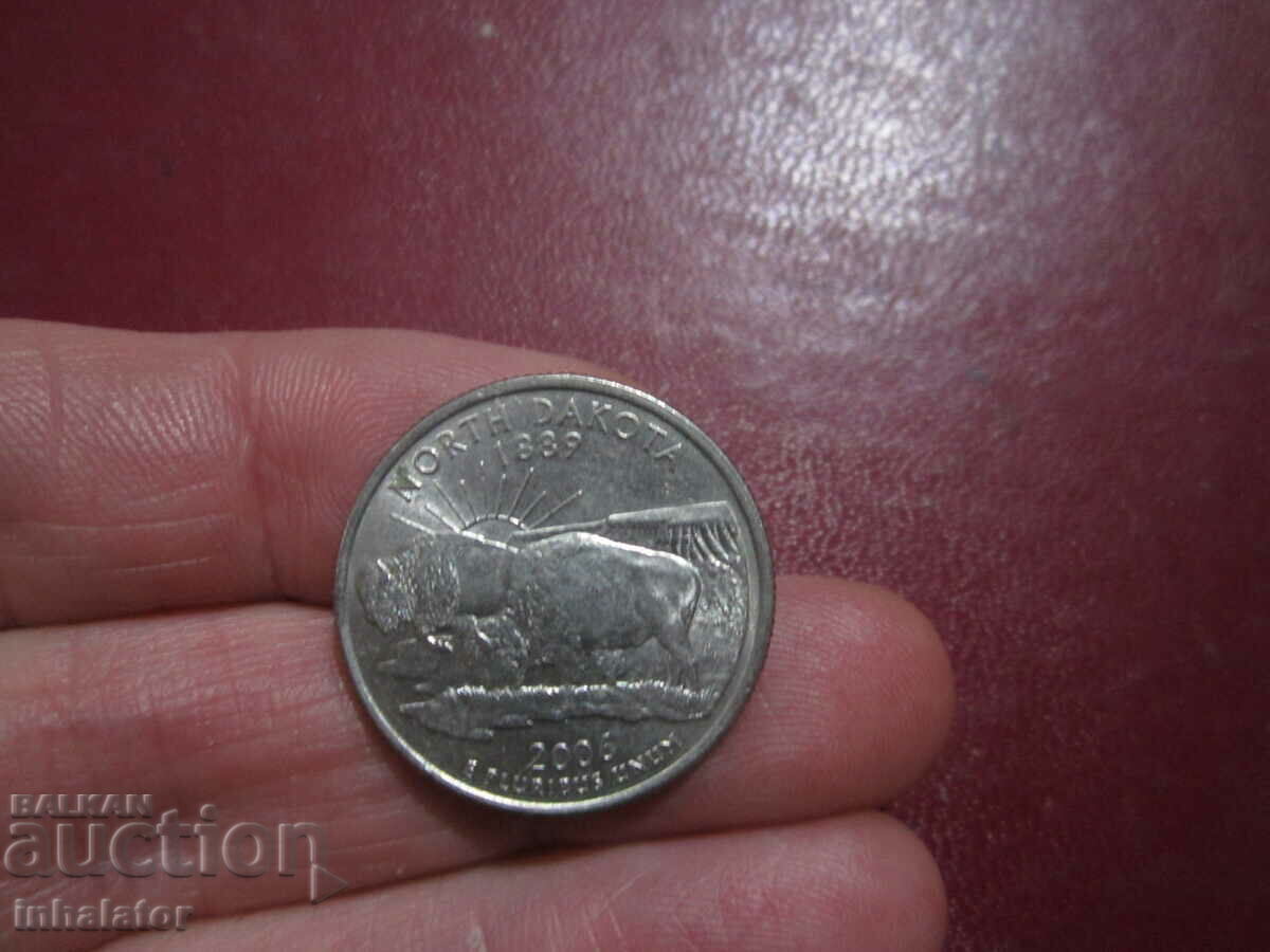 Северна Дакота 25 цента САЩ 2006 г буква Р серия 50 щата