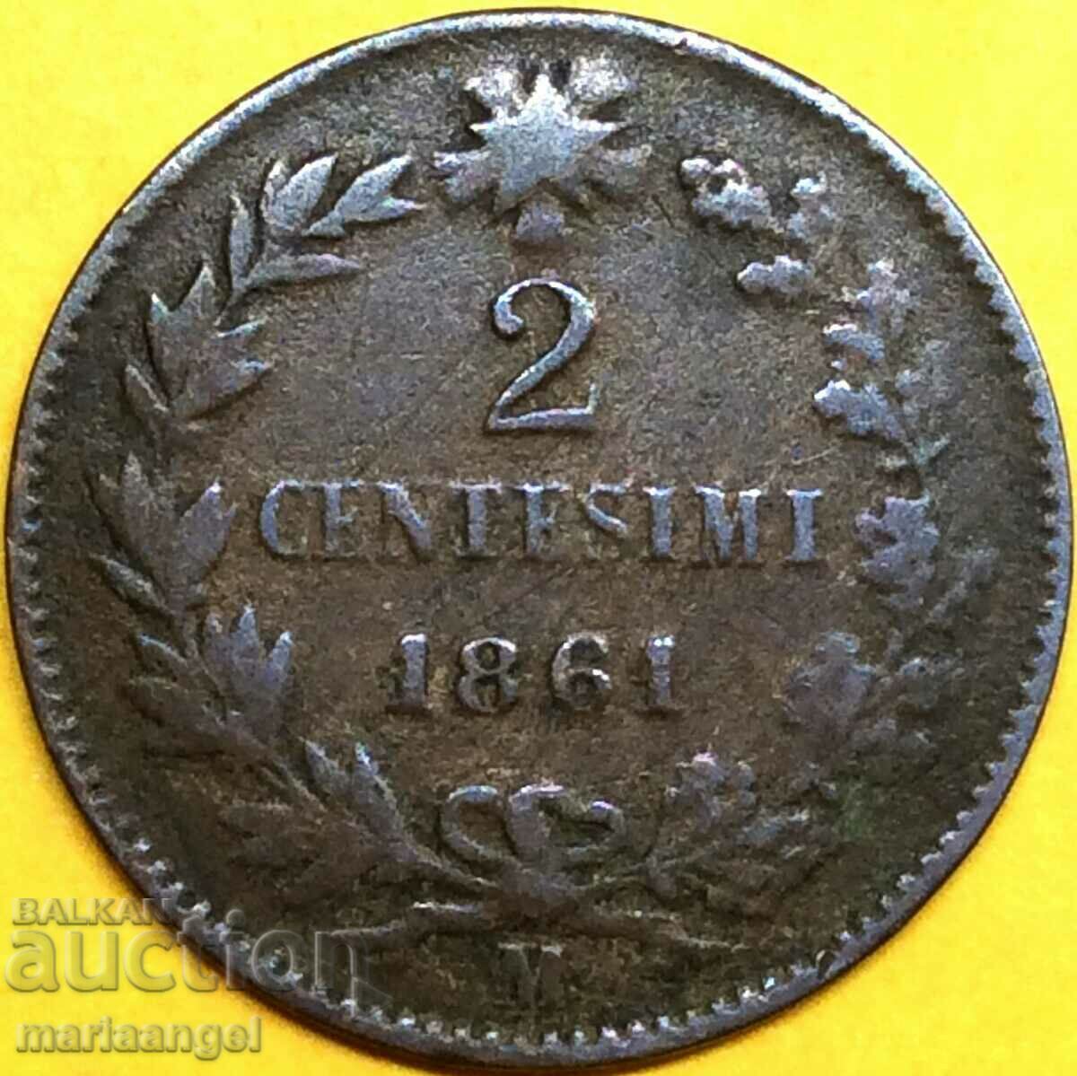 2 centesimi 1861 M - Milano Italia