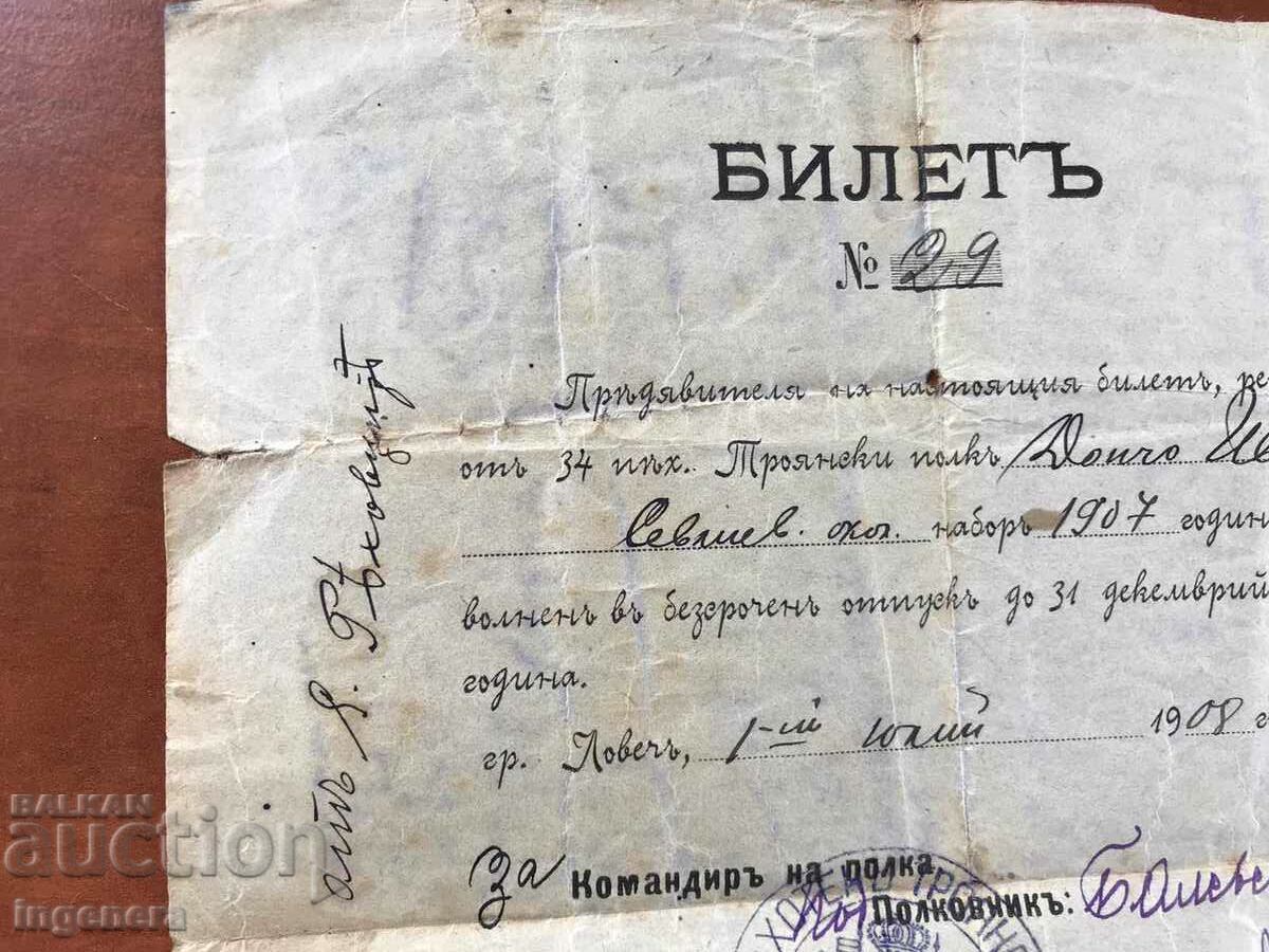 1908 SOLDIER'S DISCHARGE TICKET. - 5 1908 SOLDIER'S DISCHARGE TICKET. - 5