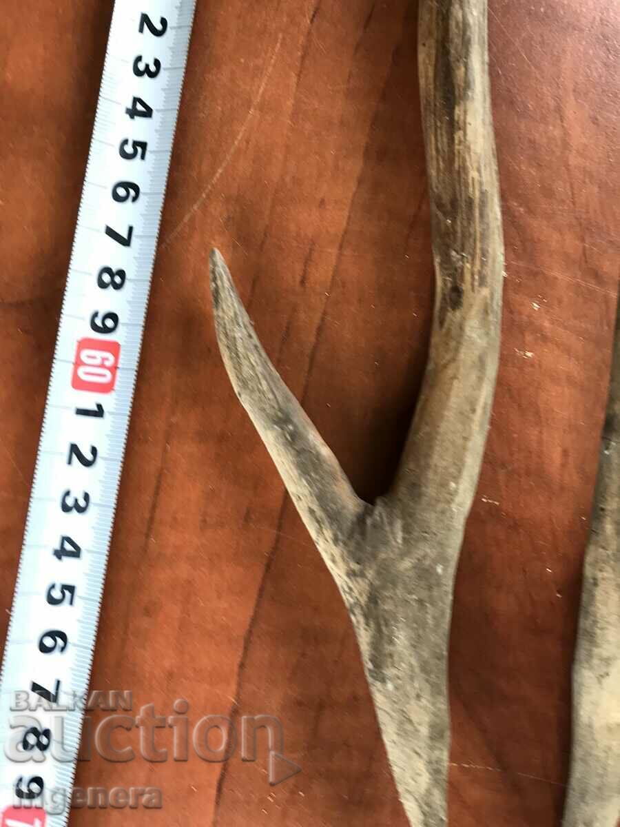 Auction  HOOK FORK WOOD ANTIQUE TOOL-2 PCS