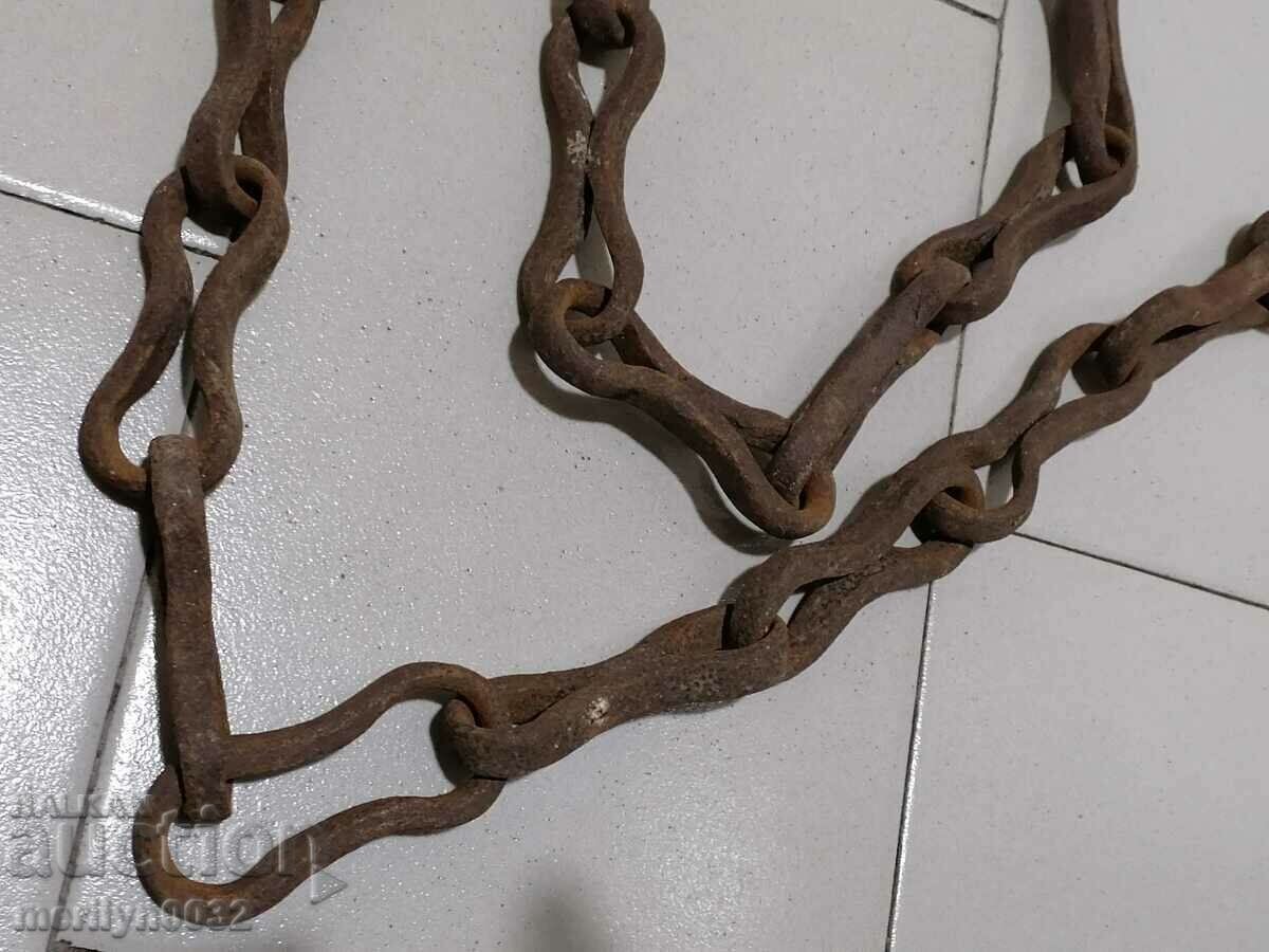 Old forged chain with hook 2.50 meters chain link chain - 6 Old forged chain with hook 2.50 meters chain link chain - 6