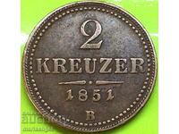 2 Kreuzers 1852 Αυστρία 11g χαλκός - σπάνιος!!!
