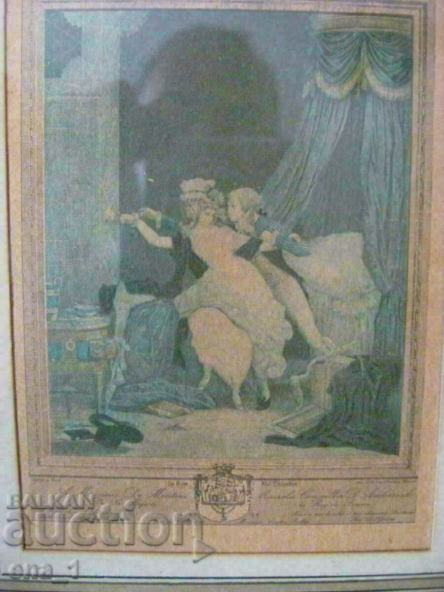 Auction  Original 1791 colored French framed engraving.