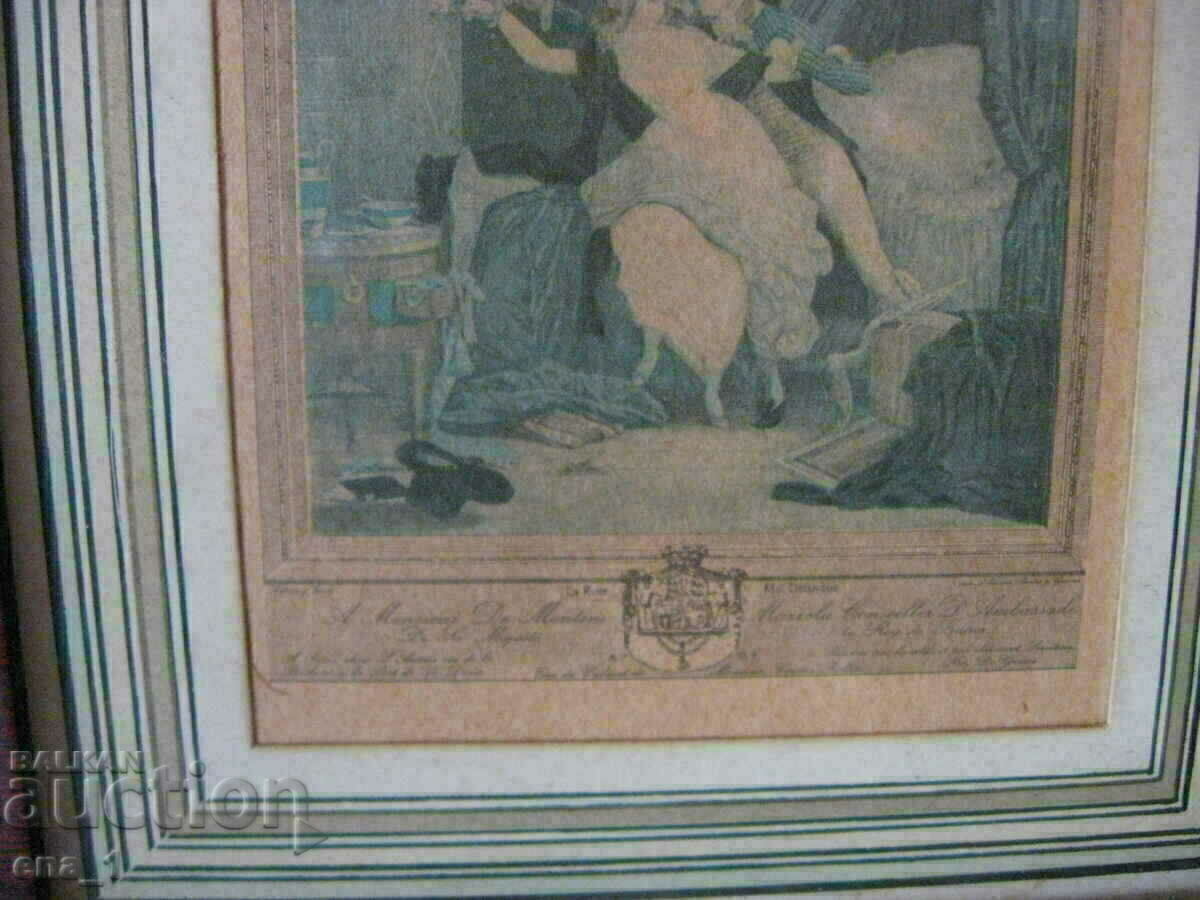 Original 1791 colored French framed engraving. - 6 Original 1791 colored French framed engraving. - 6