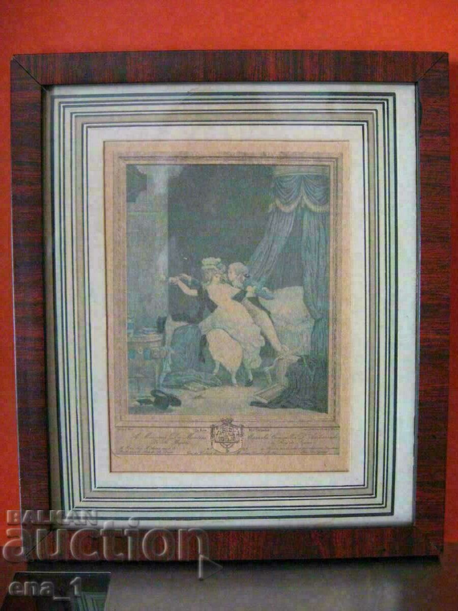 Original 1791 colored French framed engraving. Original 1791 colored French framed engraving.
