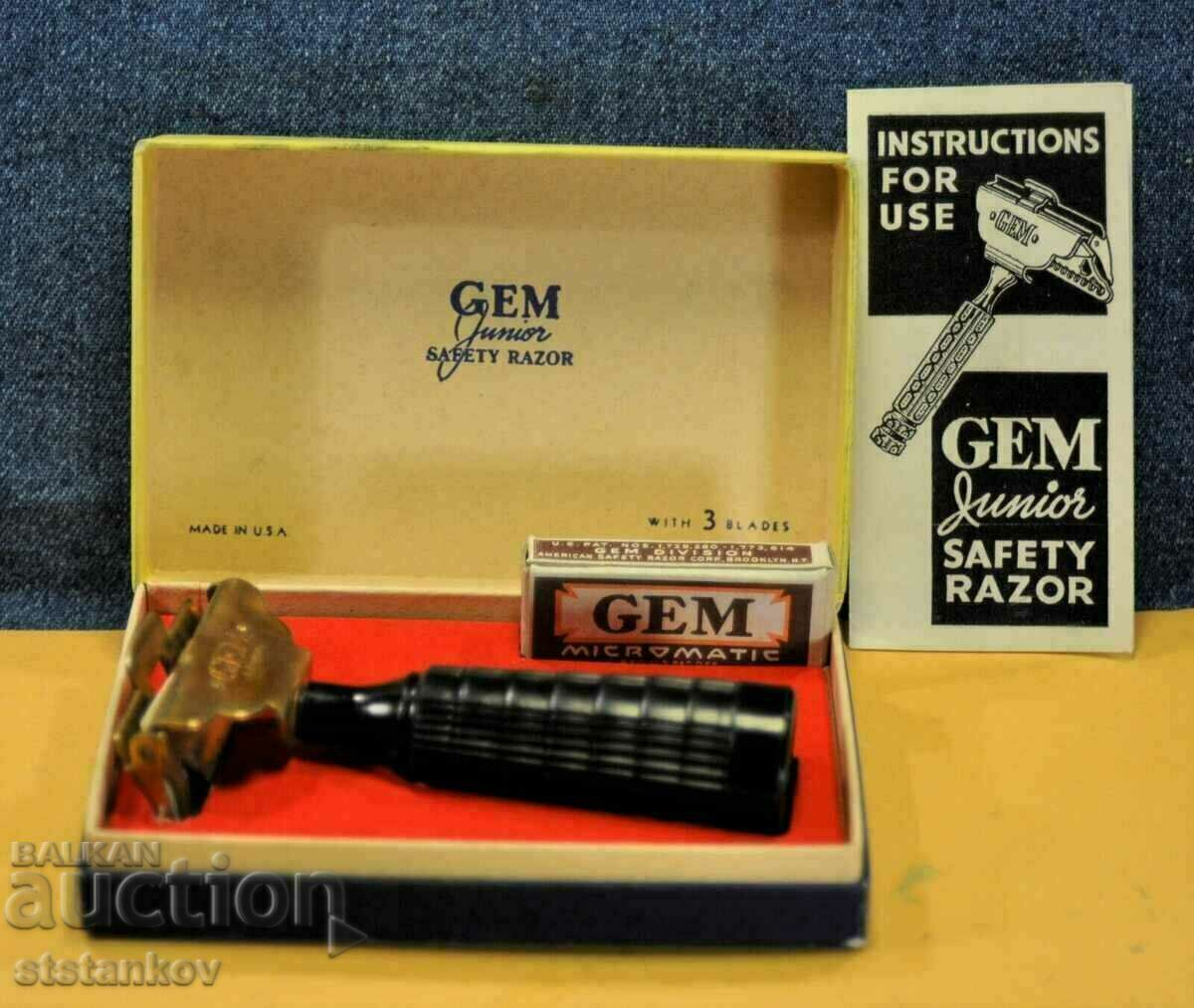"GEM" Junior Rare Vintage Razor Safety cu 3 lame și cutie NOS