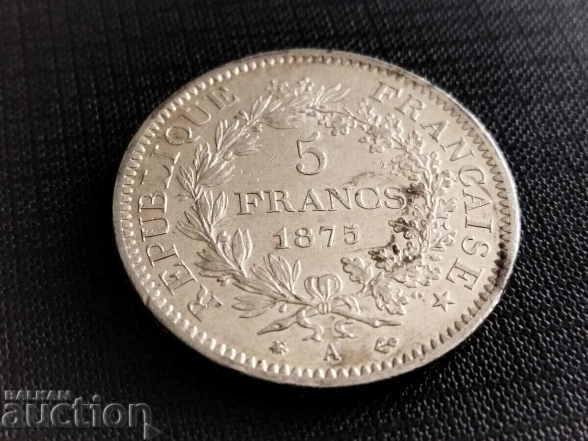 QUALITY coin 5 Francs France from 1875 silver with price 80.00 BGN | € 40.90 QUALITY coin 5 Francs France from 1875 silver with price 80.00 BGN | € 40.90