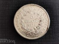 Moneda de CALITATE 5 Franci Franta din 1875 argint
