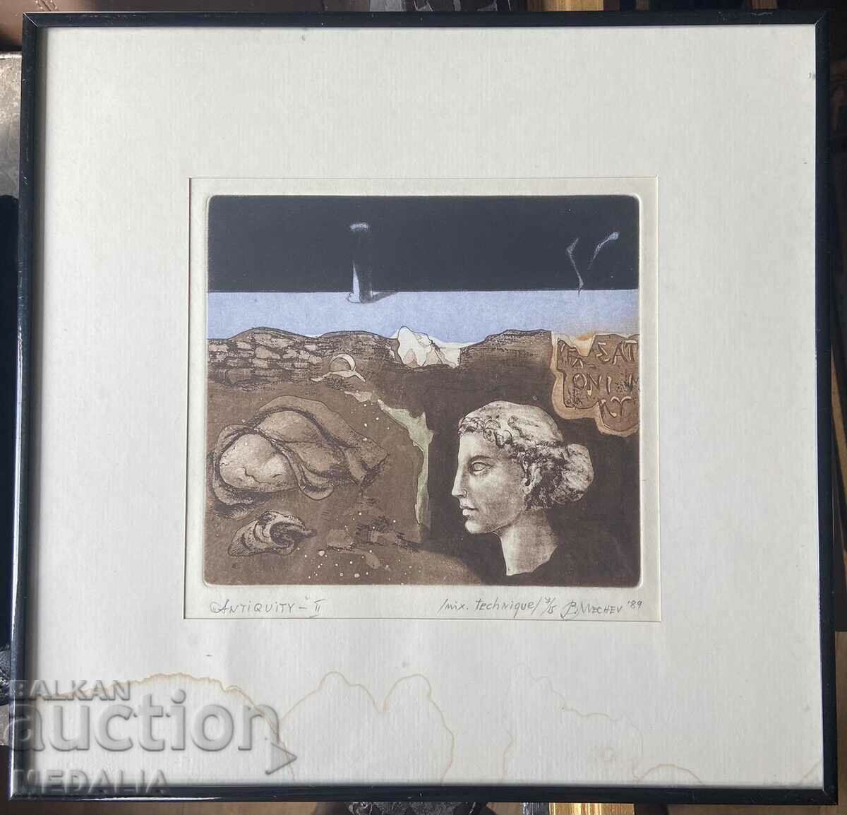 Bozhidar Mechev-"Antiquity - II"-graphics-signed-1989. with price 100.00 BGN | € 51.13 Bozhidar Mechev-"Antiquity - II"-graphics-signed-1989. with price 100.00 BGN | € 51.13