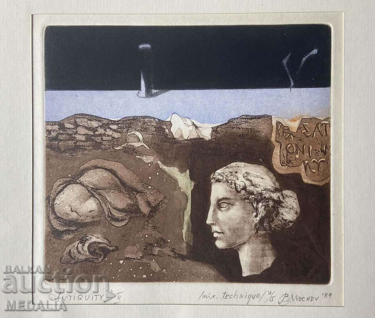 Bozhidar Mechev-"Antiquity - II"-graphics-signed-1989.