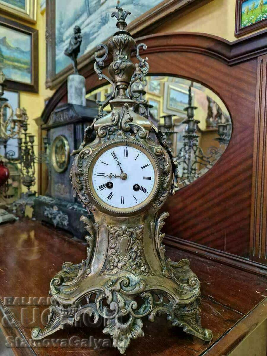 Beautiful large antique French bronze mantel clock with price 599.00 BGN | € 306.26 Beautiful large antique French bronze mantel clock with price 599.00 BGN | € 306.26