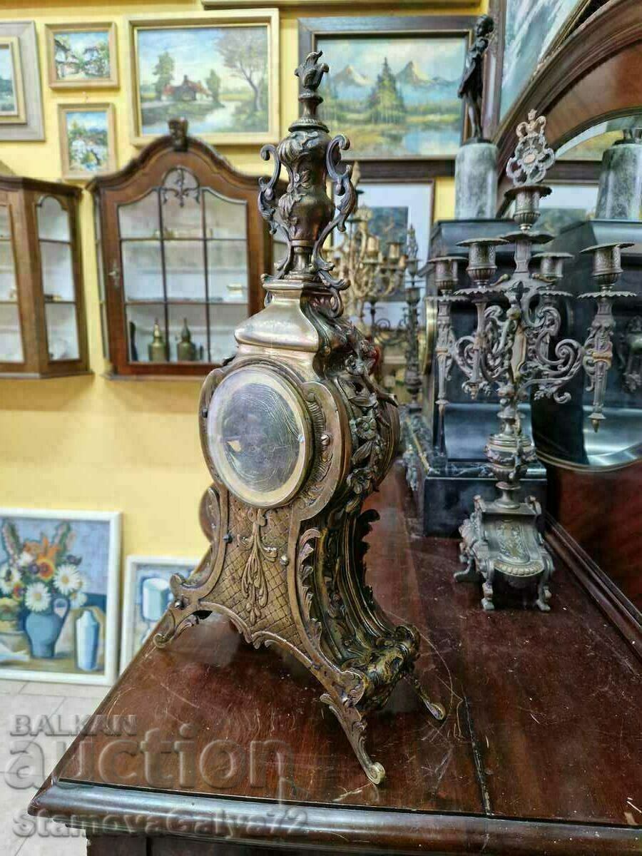 Frumos mare ceas francez antic de pe cămineu din bronz - 6