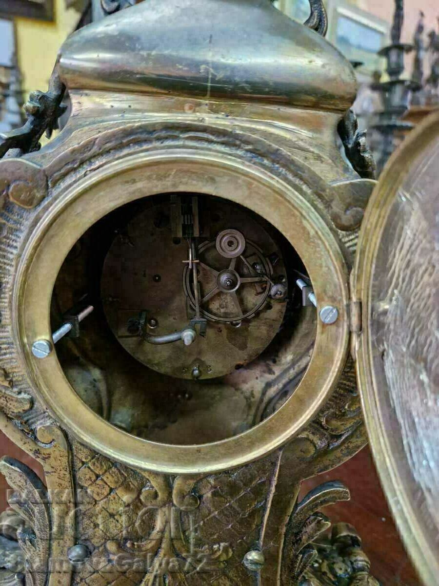 Frumos mare ceas francez antic de pe cămineu din bronz - 7
