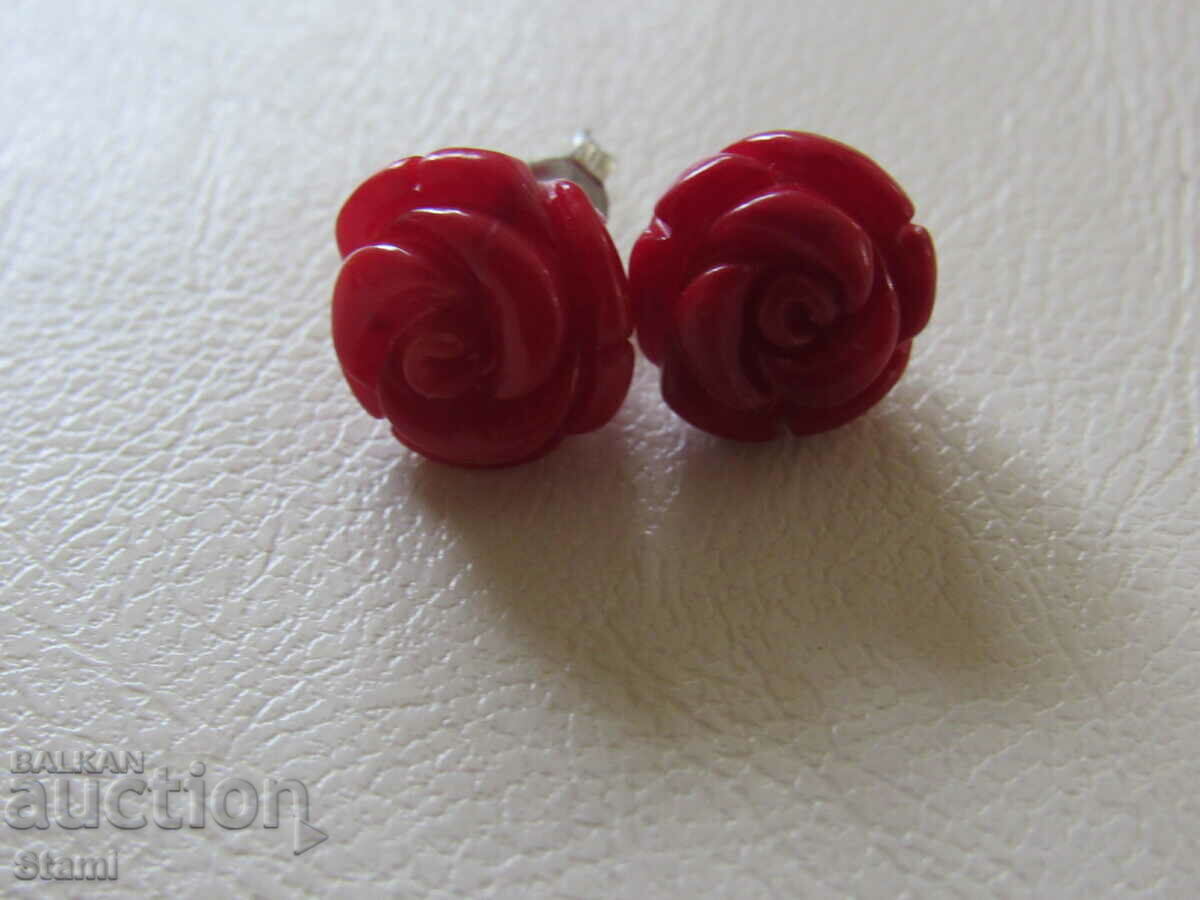 Auction Coral rose earrings, new Auction Coral rose earrings, new