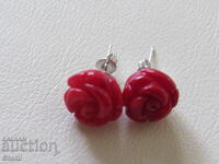Coral rose earrings, new