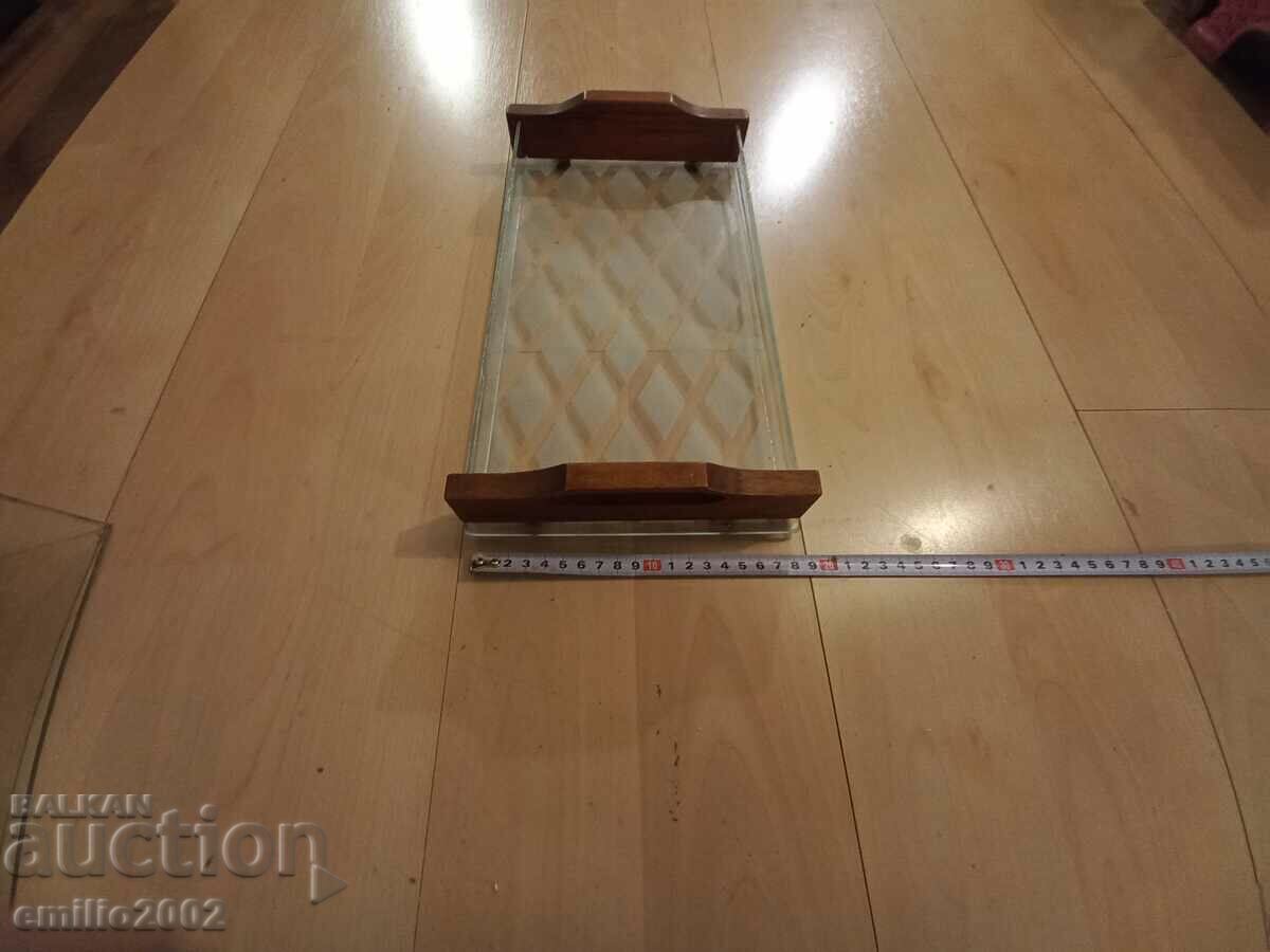 Old sideboard tray glass and wood with price 9.00 BGN | € 4.60 Old sideboard tray glass and wood with price 9.00 BGN | € 4.60